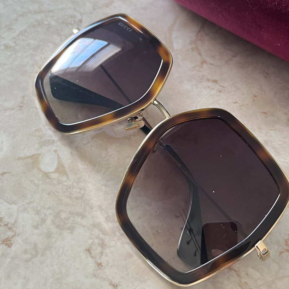 Gucci 0106S Oversized Square Frame Sunglasses Havana Tortoise Frame Brown Lens - Picture 6 of 10